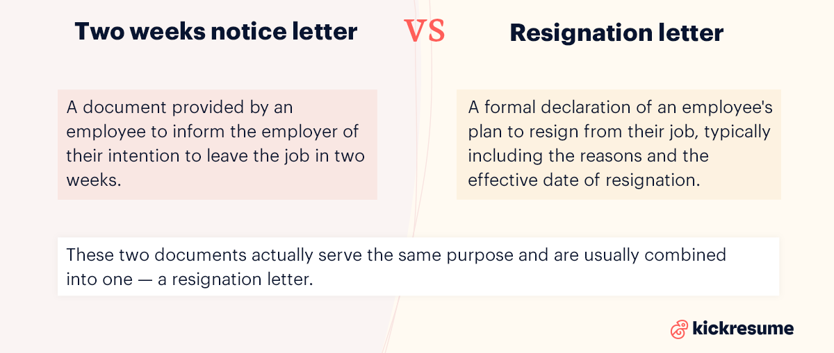 two weeks notice letter vs resignation letter