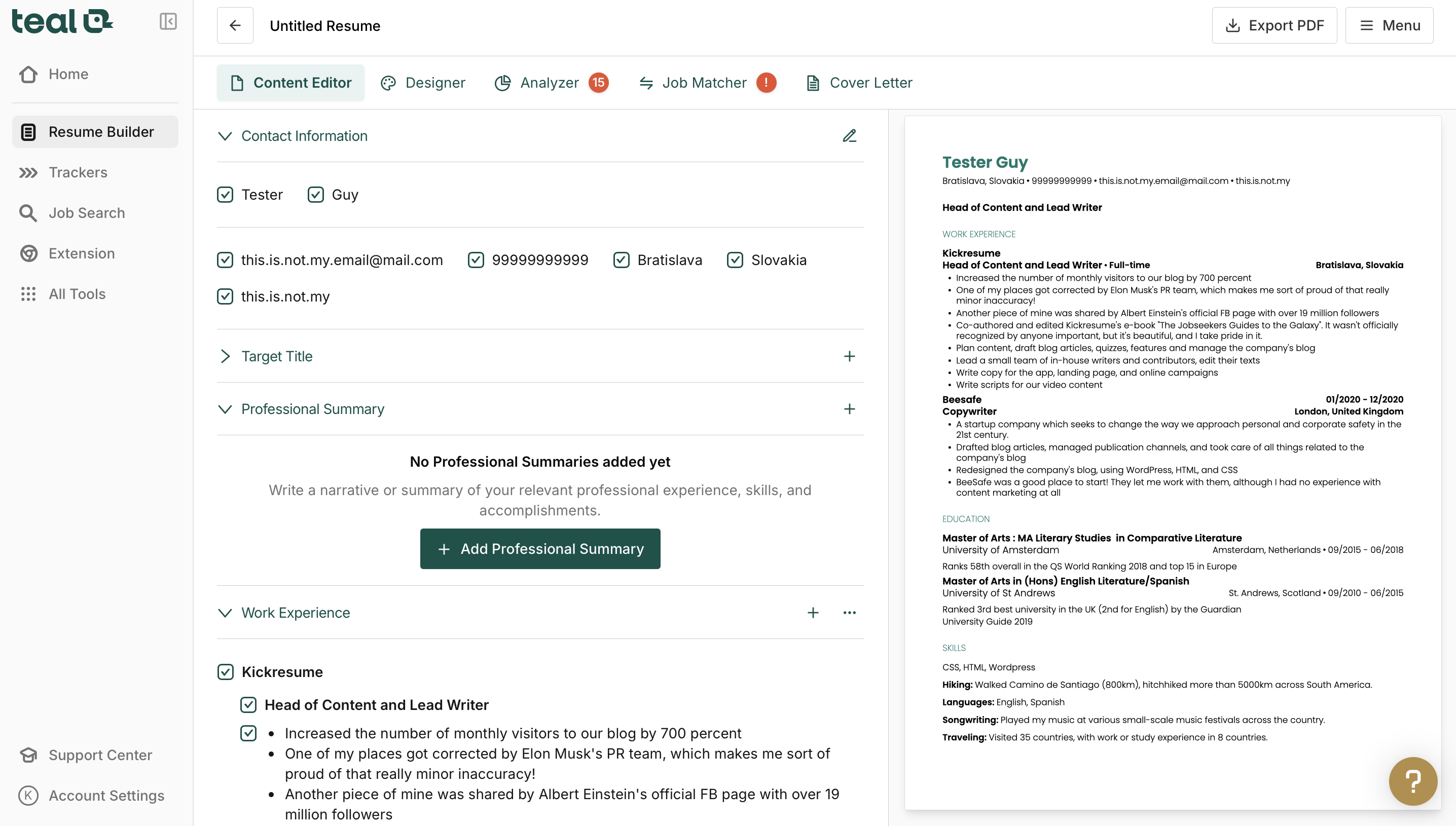 Teal's editing interface