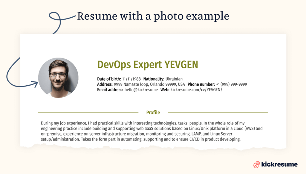 resume with photo example