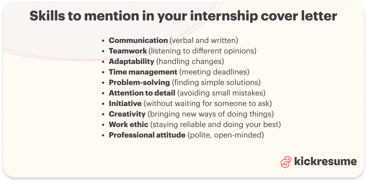 Intern cover letter skills examples