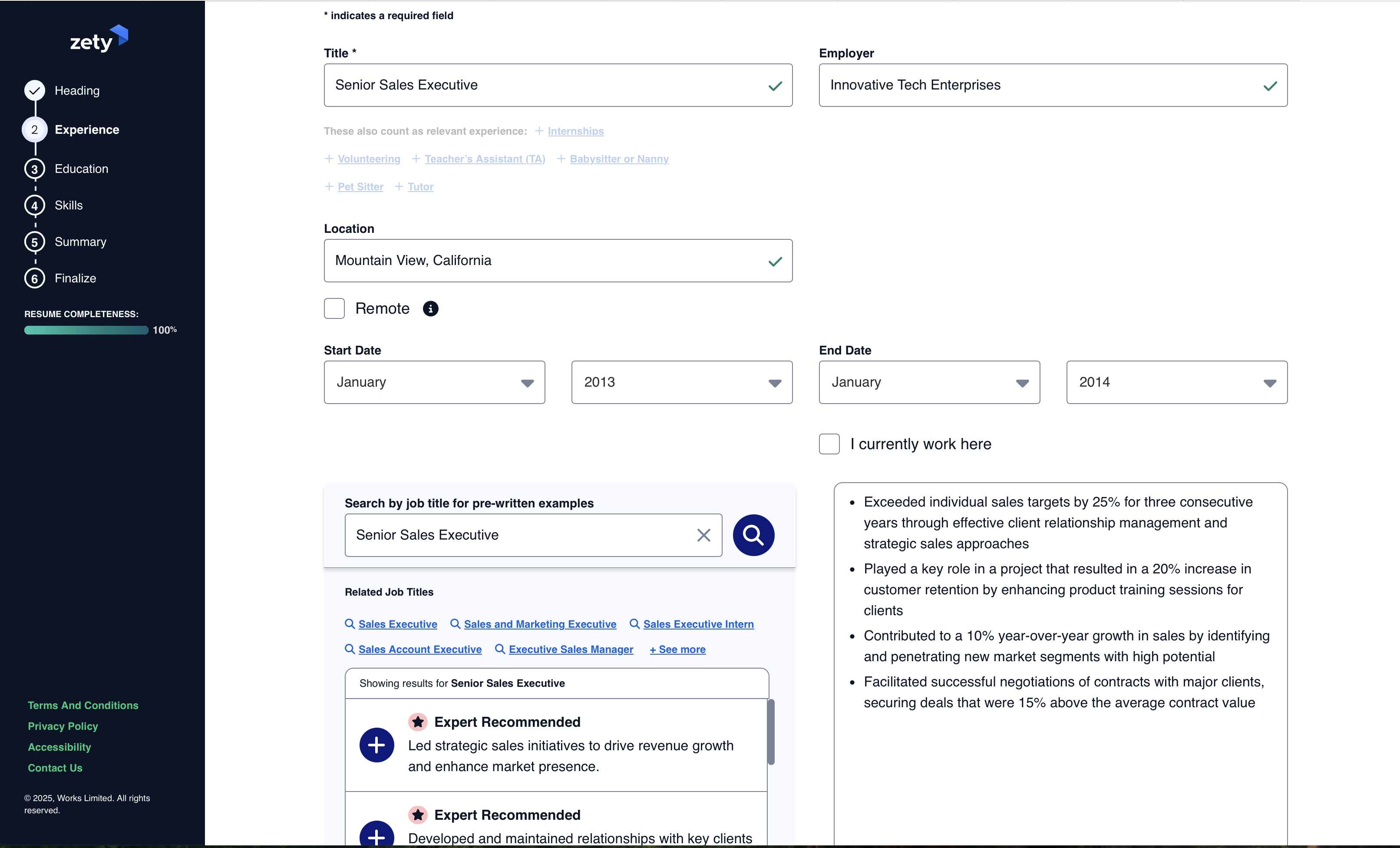 Zety resume builder interface