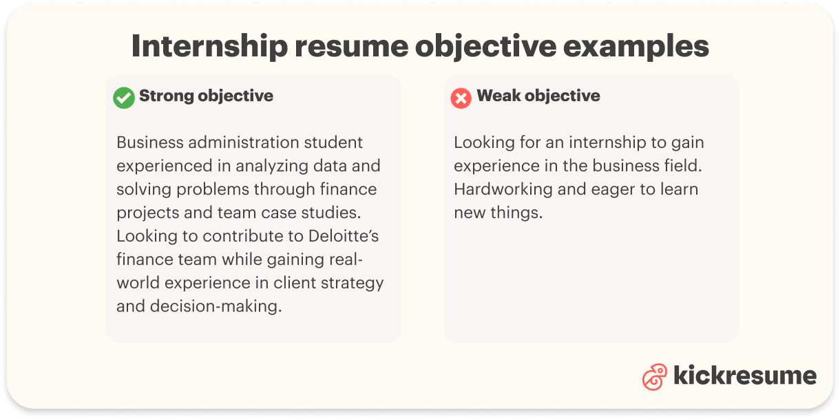 Intern resume objective examples