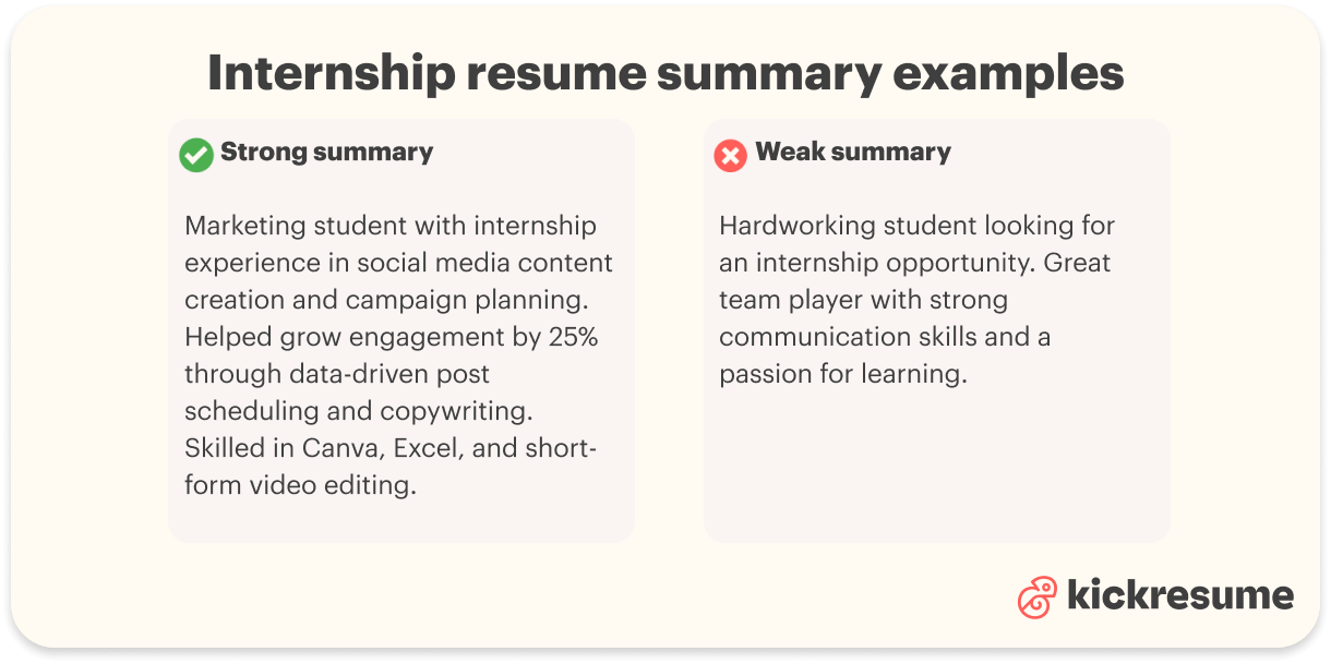 Internship resume summary examples