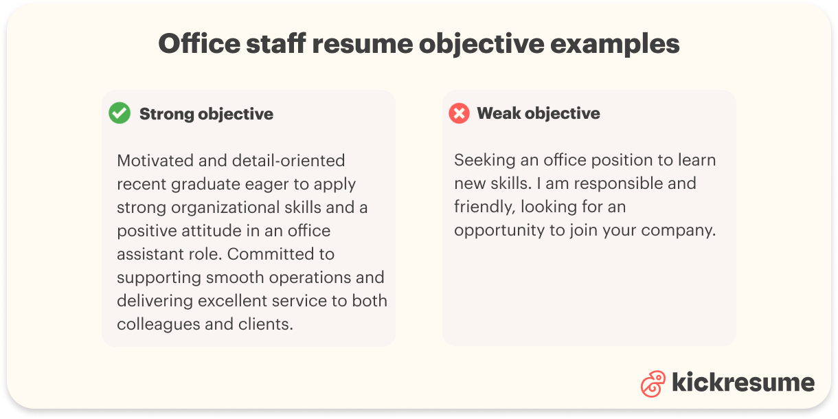 Office staff resume objective examples