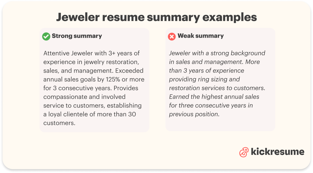 jeweller resume summary example