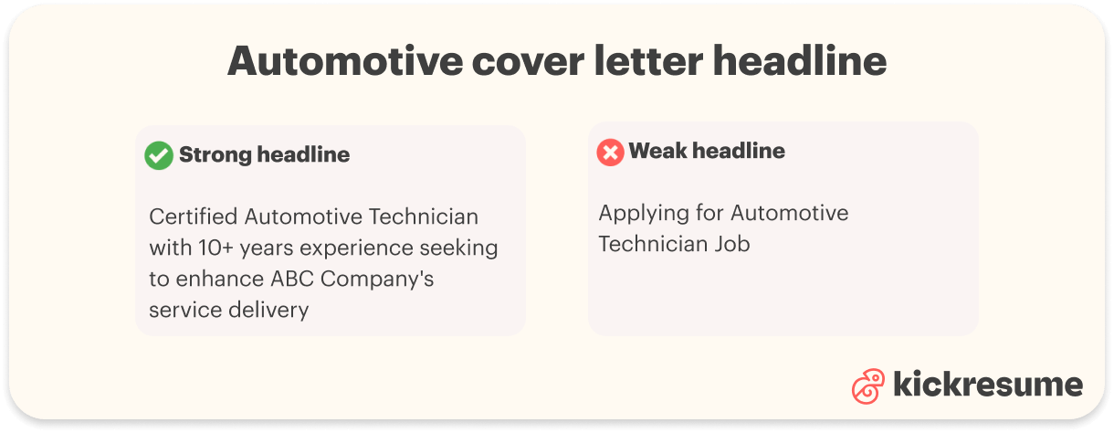 Automotive cover letter headline examples