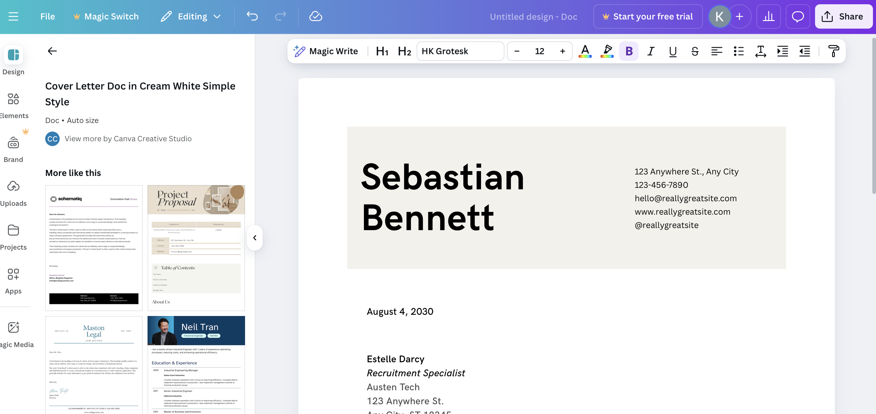 Canva cover letter maker