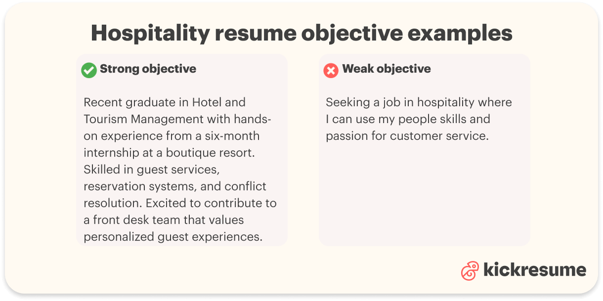Hospitality resume objective examples