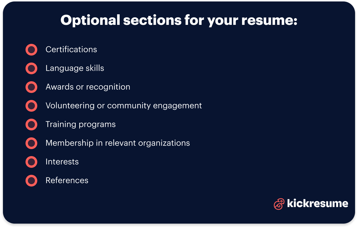 Hospitality resume optional sections examples