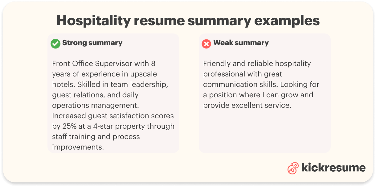 Hospitality resume summary examples