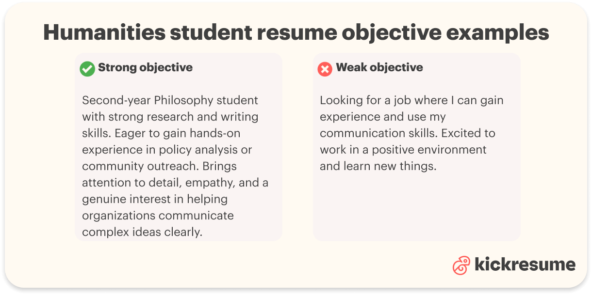 Humanities student resume objective examples