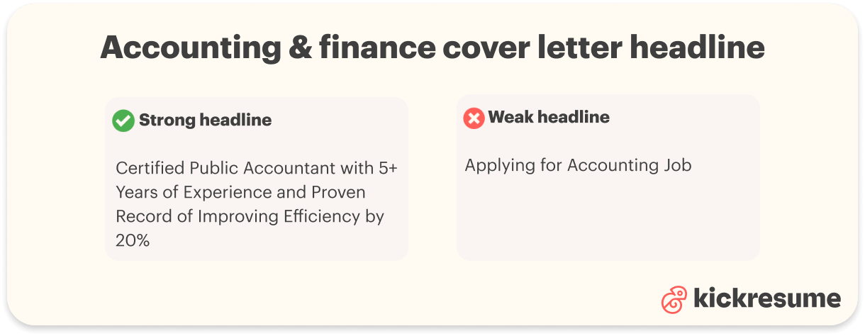Accounting & finance cover letter headline examples
