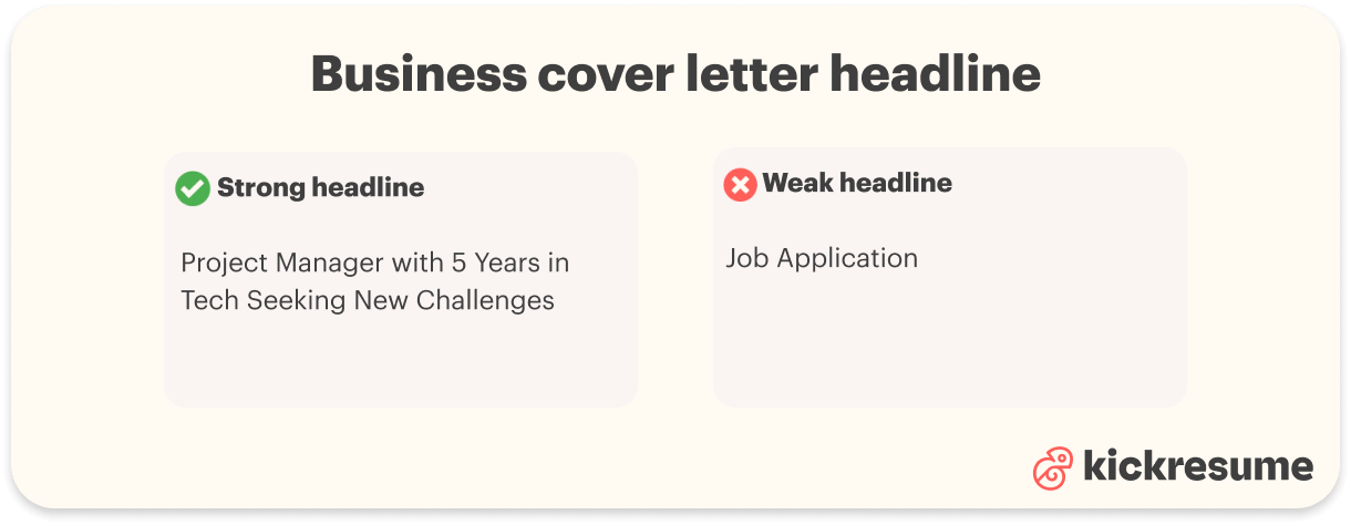 Business cover letter headline examples