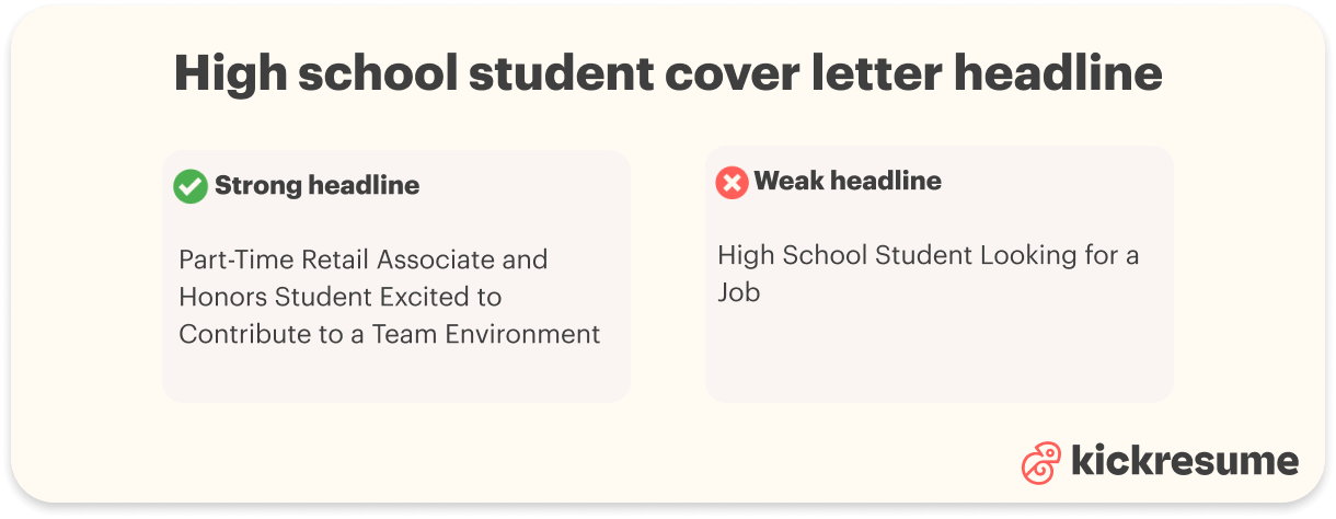 High school student cover letter headline examples