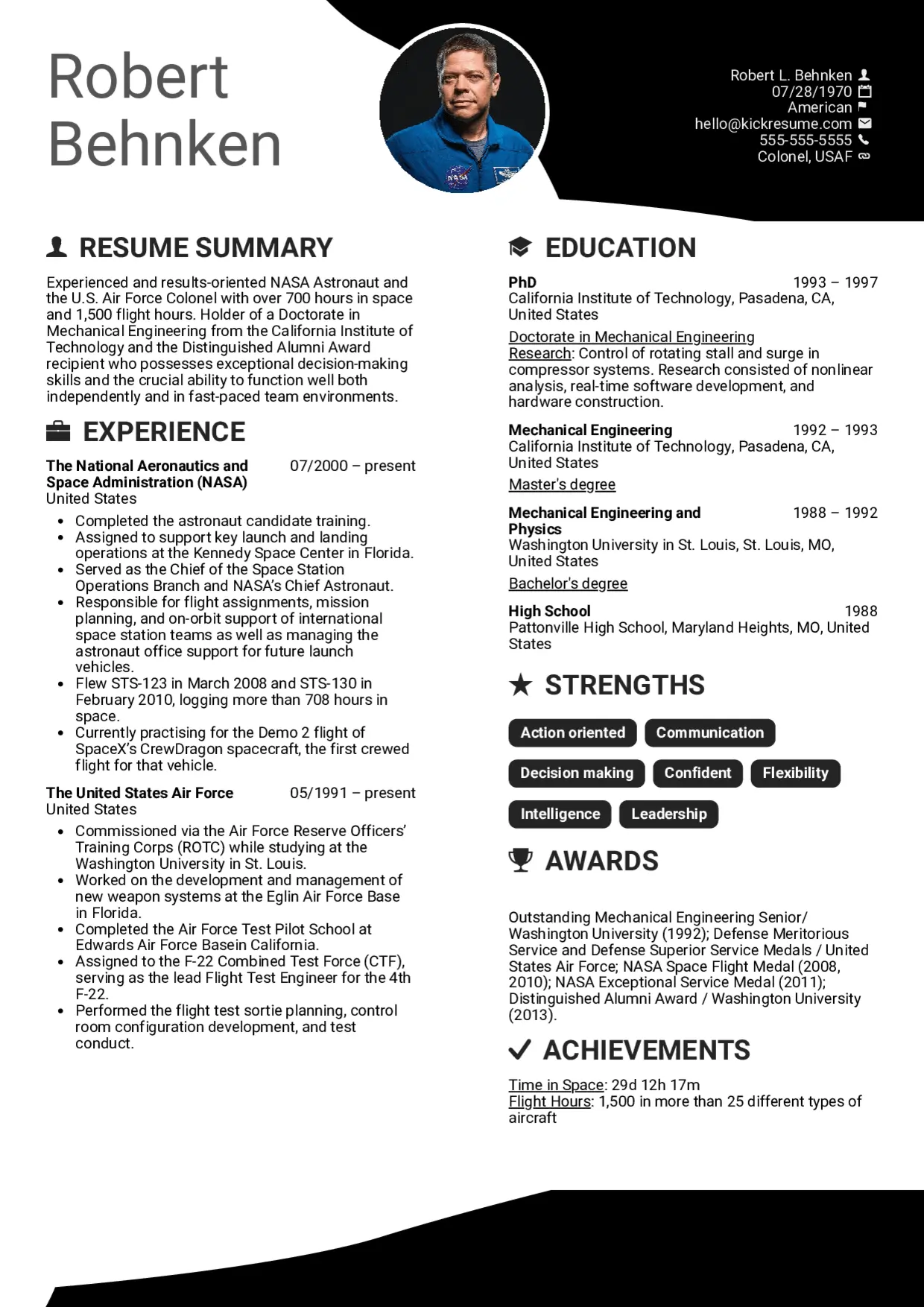 Roberg Behnken SpaceX Astronaut Resume