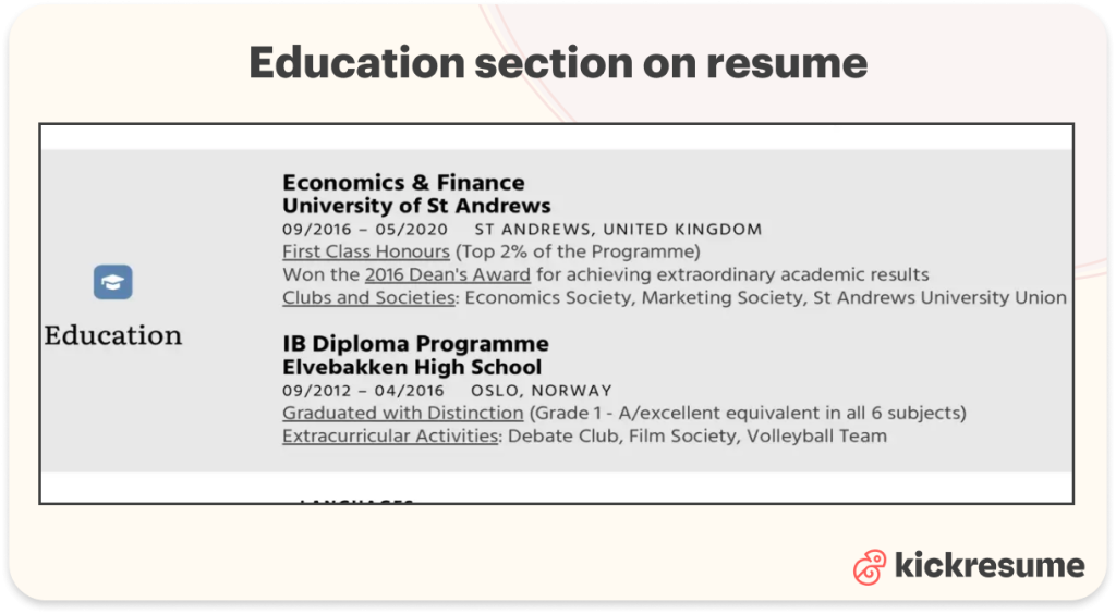 education section on resume