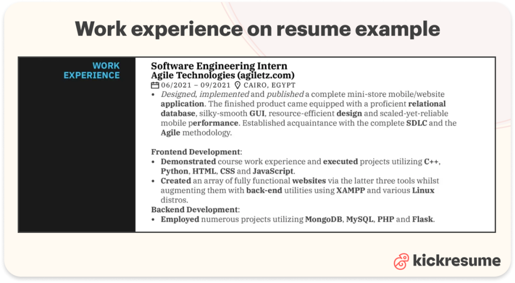 work experience on resume example