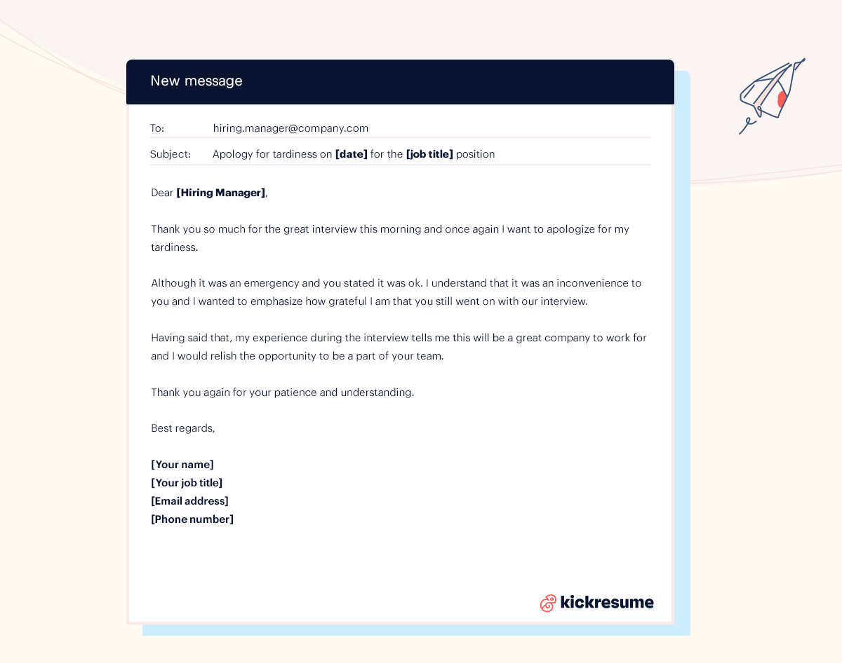 Thank you email to send when late to an interview (example email)