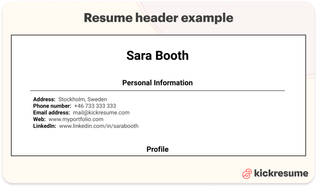 Minimalistic resume header example