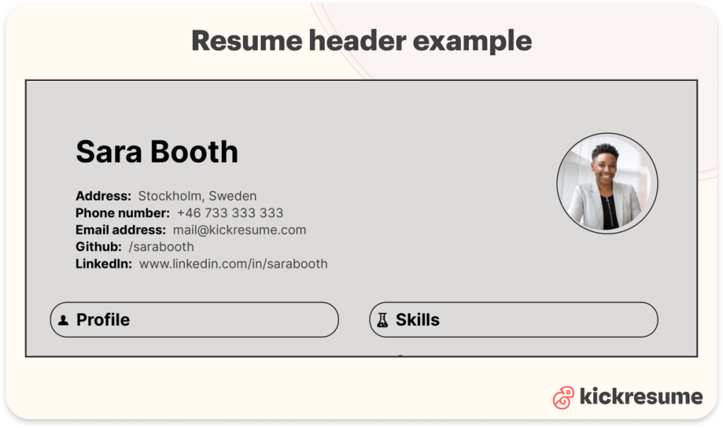 Resume header with a picture example