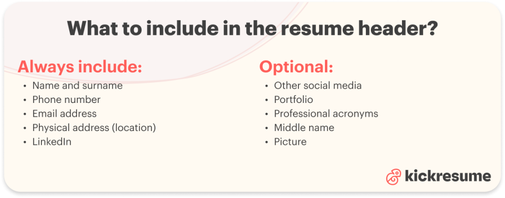 what to include in the resume header