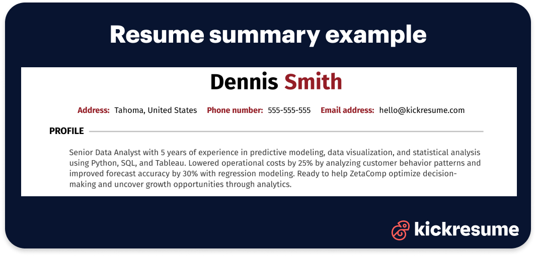 data analyst resume summary example