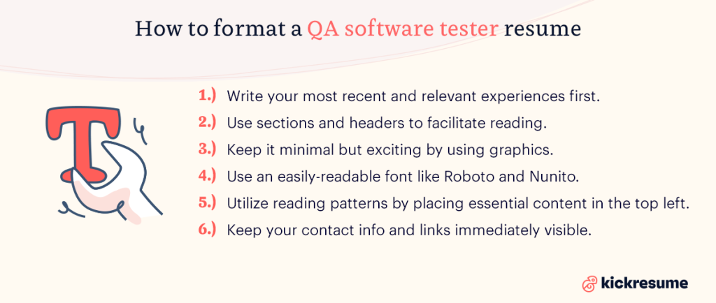 how to format a QA software tester resume
