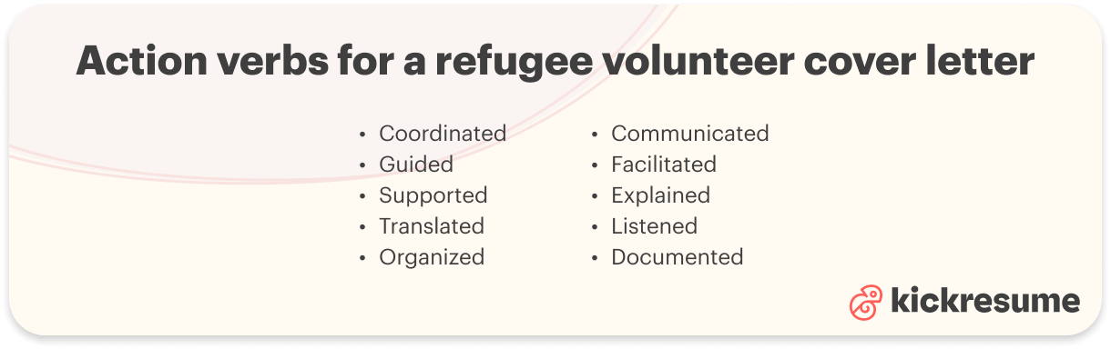 Refugee volunteer cover letter action verbs