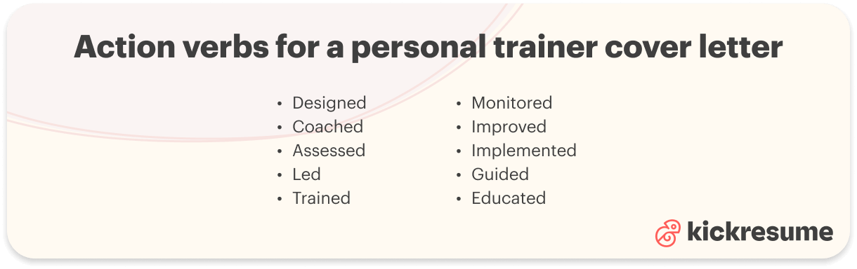 Personal trainer cover letter action verbs