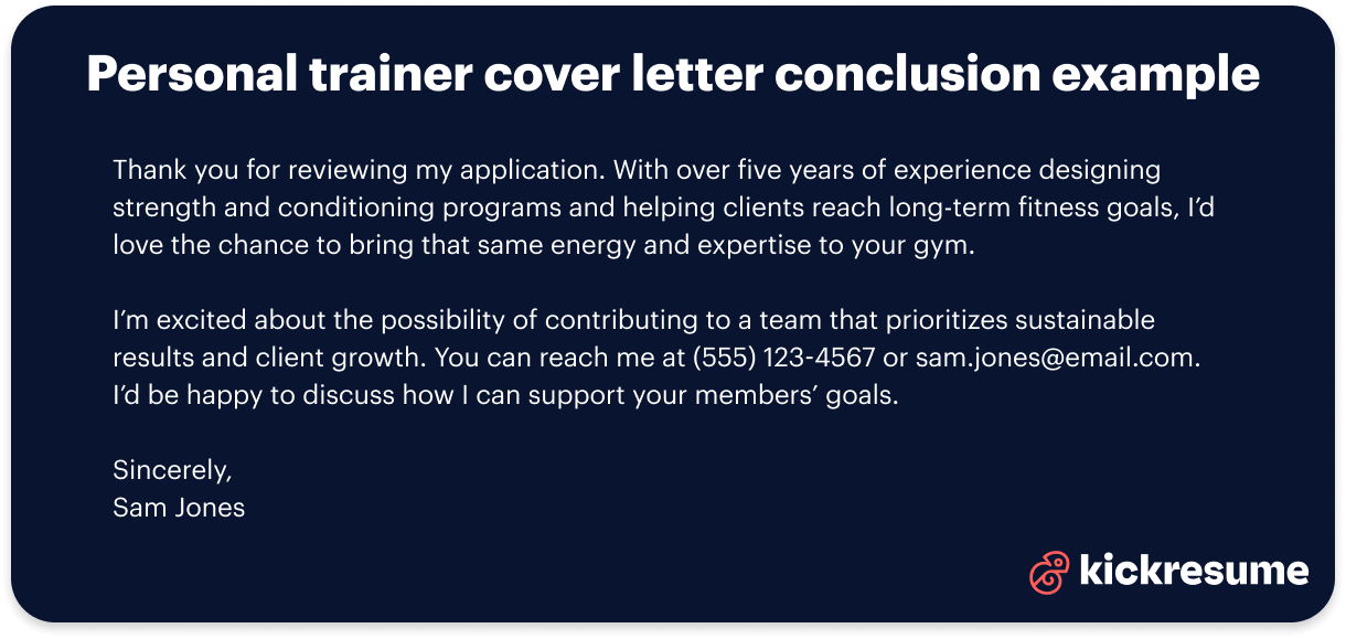 Personal trainer cover letter conclusion example
