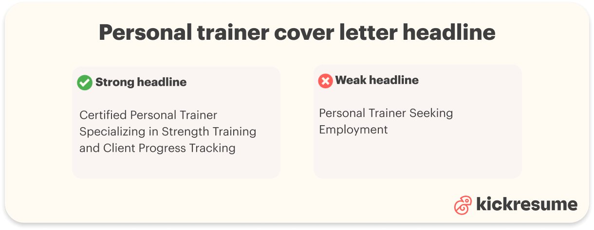 Personal trainer cover letter headline examples