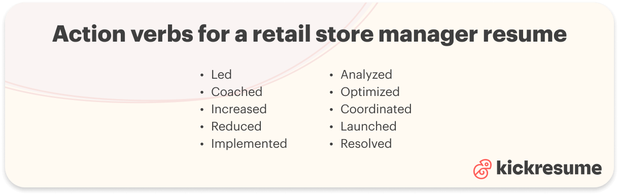 Retail store manager action verbs