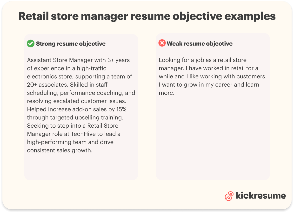 Retail store manager resume objective examples