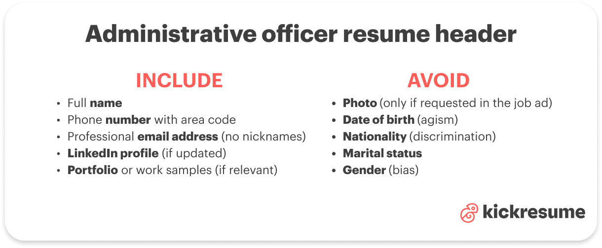 Best administrative officer resume header example
