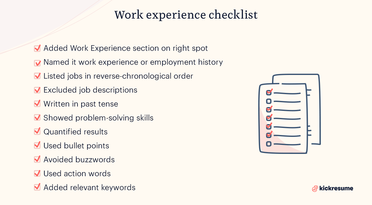 work experience check list