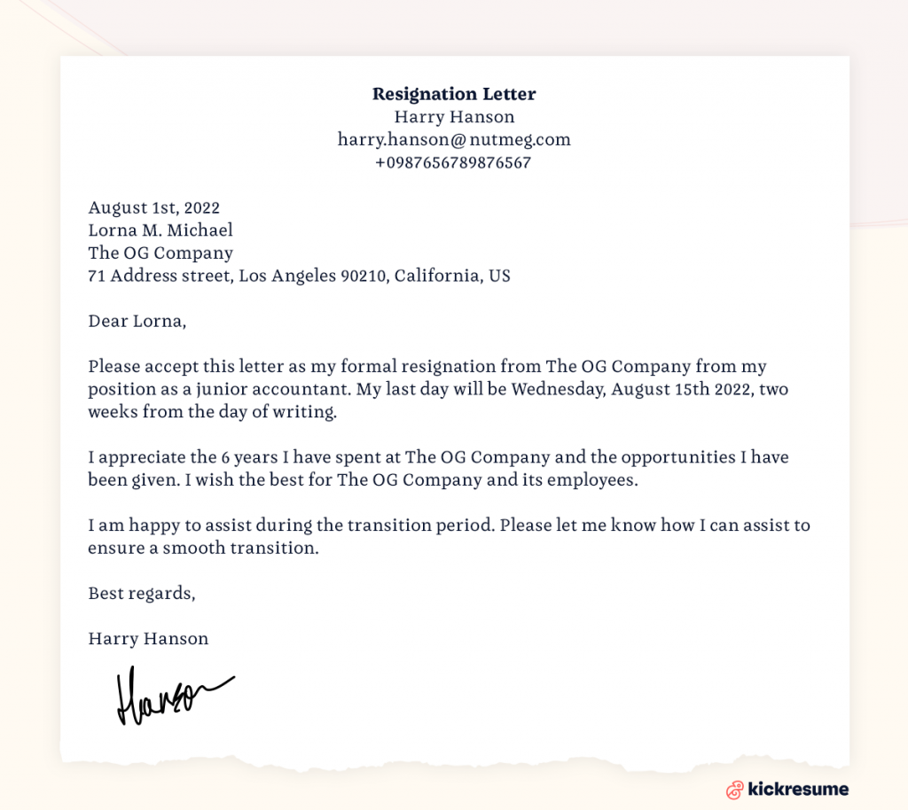 standart resignation letter