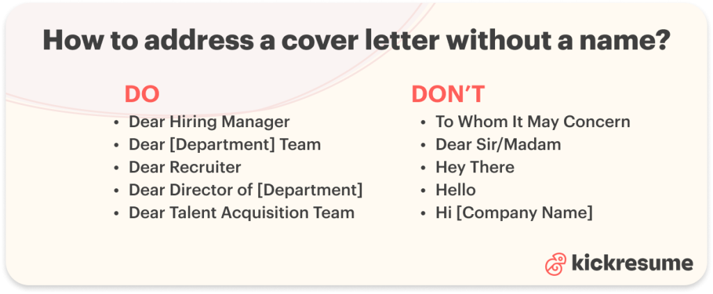 Do's and don'ts how to address a cover letter without a name 