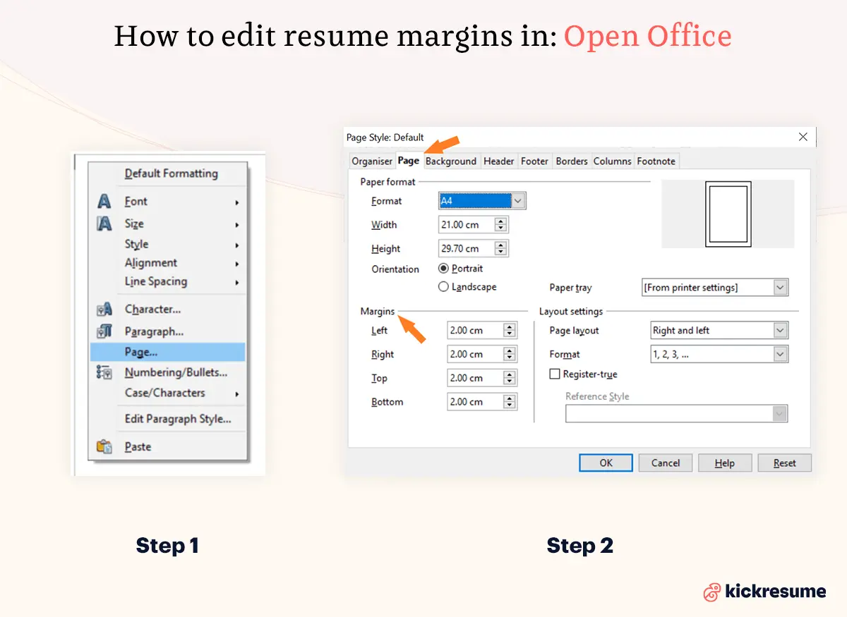 resume margins in apache open office