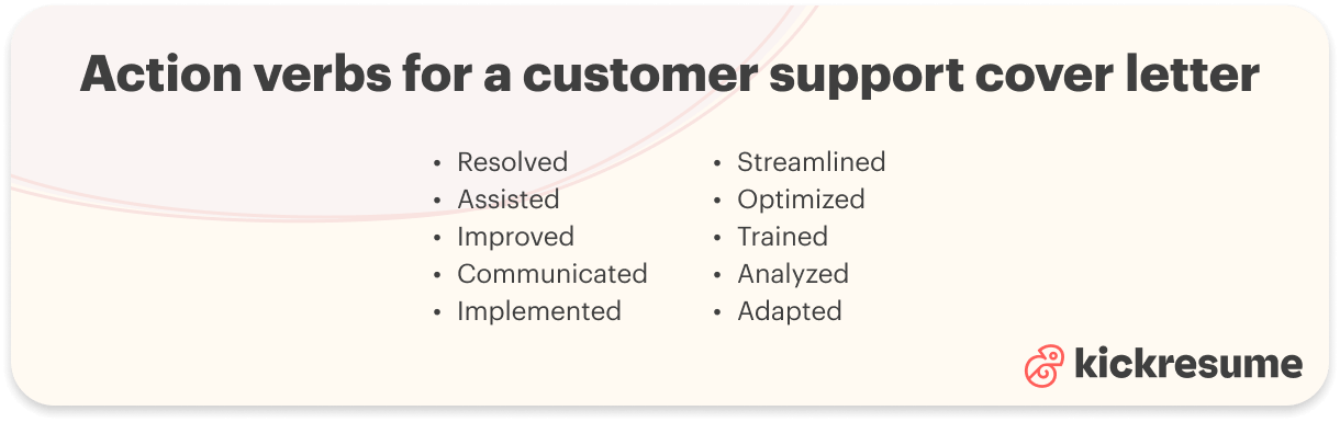 Customer support cover letter action verbs