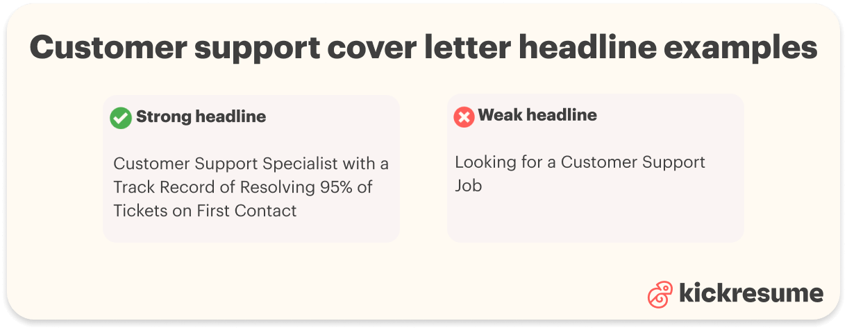 Customer support cover letter headline example