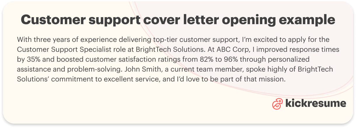 Customer support cover letter introduction example