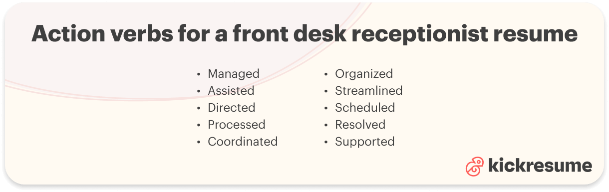Front desk receptionist resume action verbs