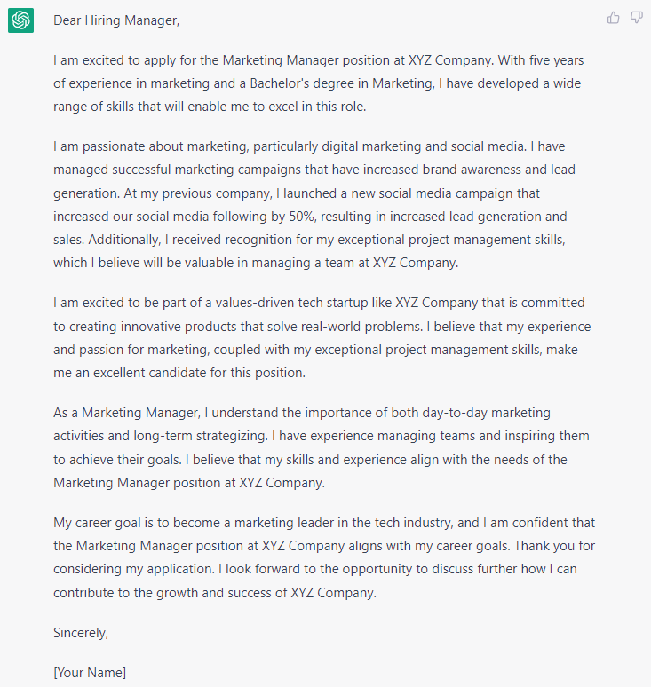 chatgpt generated cover letter