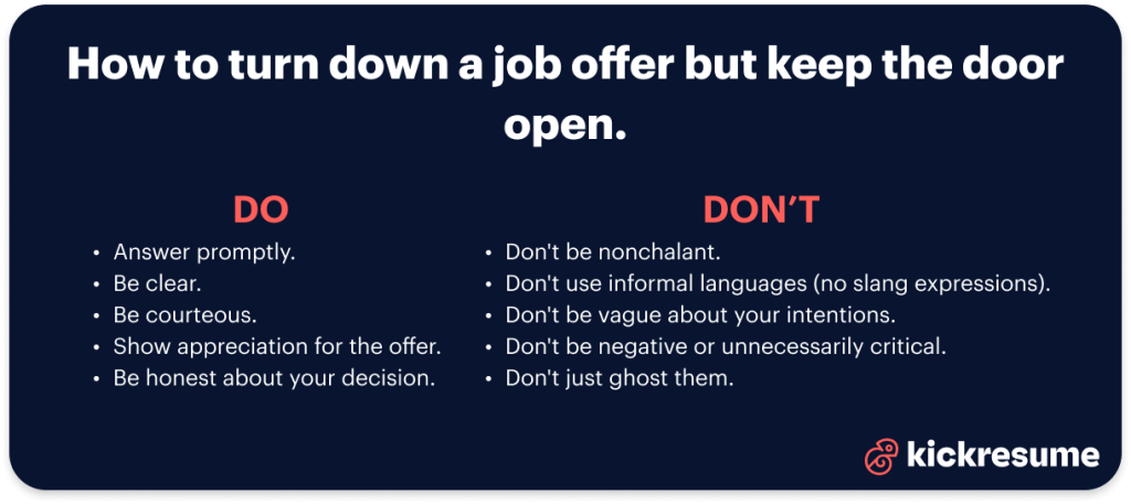 How to turn down a job offer but keep the door open- do and don´t