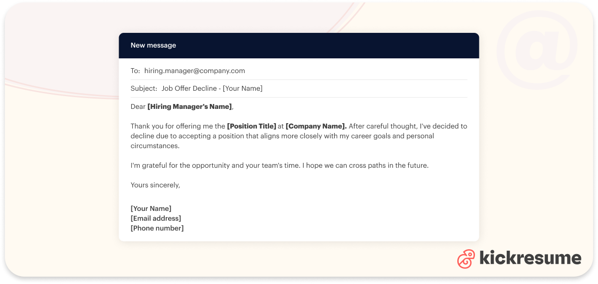how to turn down a job offer but keep the door open email 2