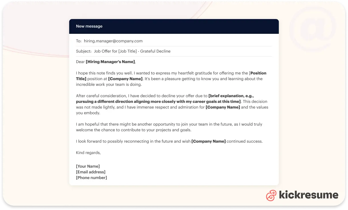 how to turn down a job offer but keep the door open email 3