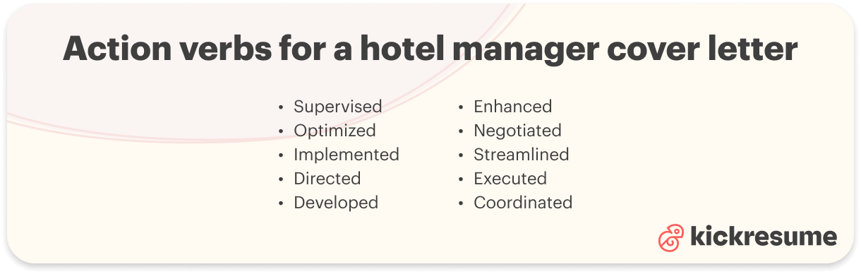Action verbs for a hotel manager cover letter