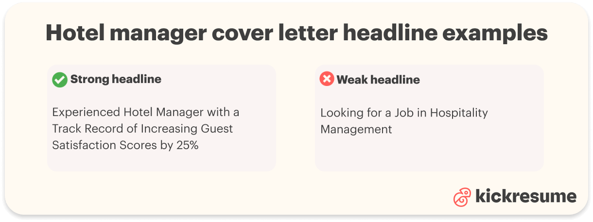 Hotel manager cover letter headline examples