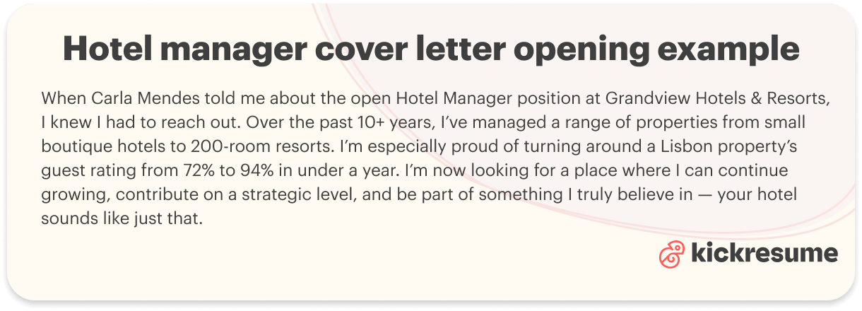 Hotel manager cover letter introduction example