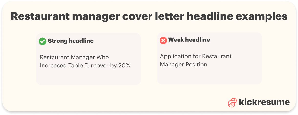 Restaurant manager cover letter headline examples